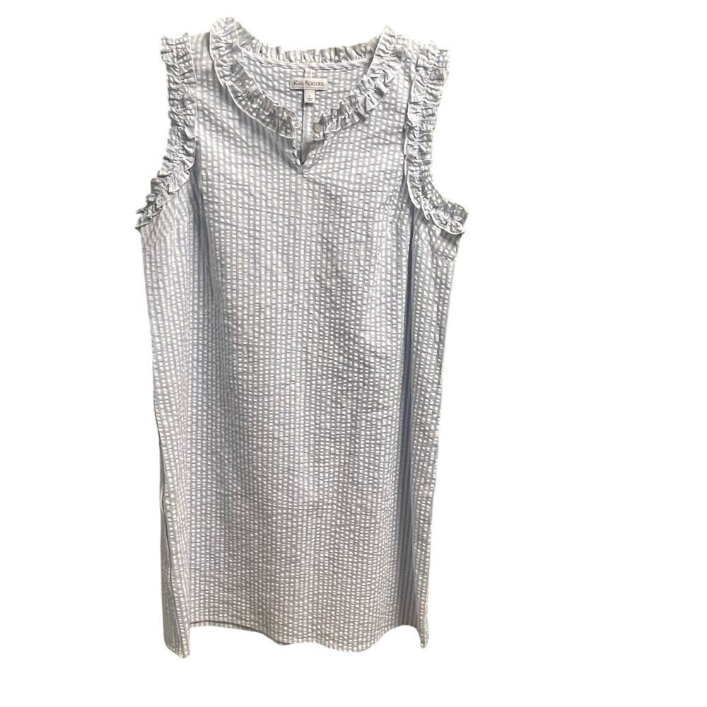 Kim Rogers Light Blue and White Seersucker Mini Dress
